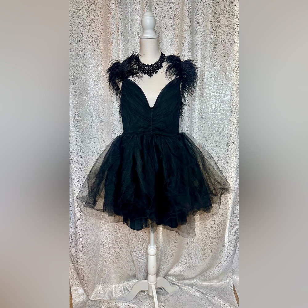 Elegant Black Feathered Mini Dress